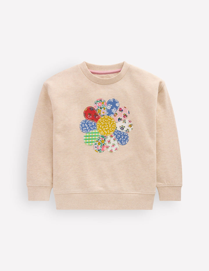 Sweat décontracté à empiècements-Motif floral patchwork avoine chiné