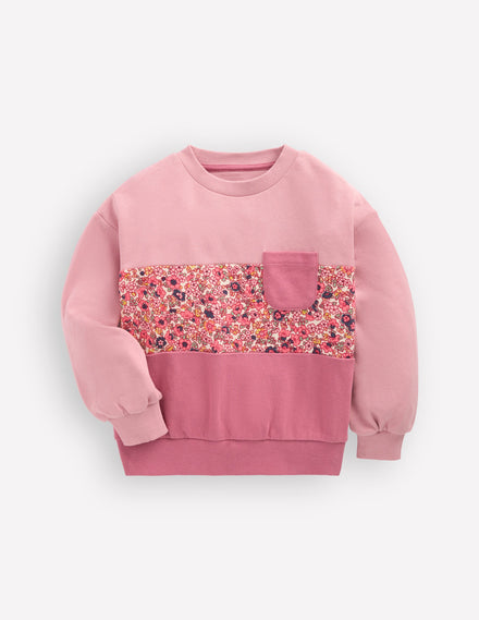 Sweat décontracté à empiècements-Motif floral rose formica