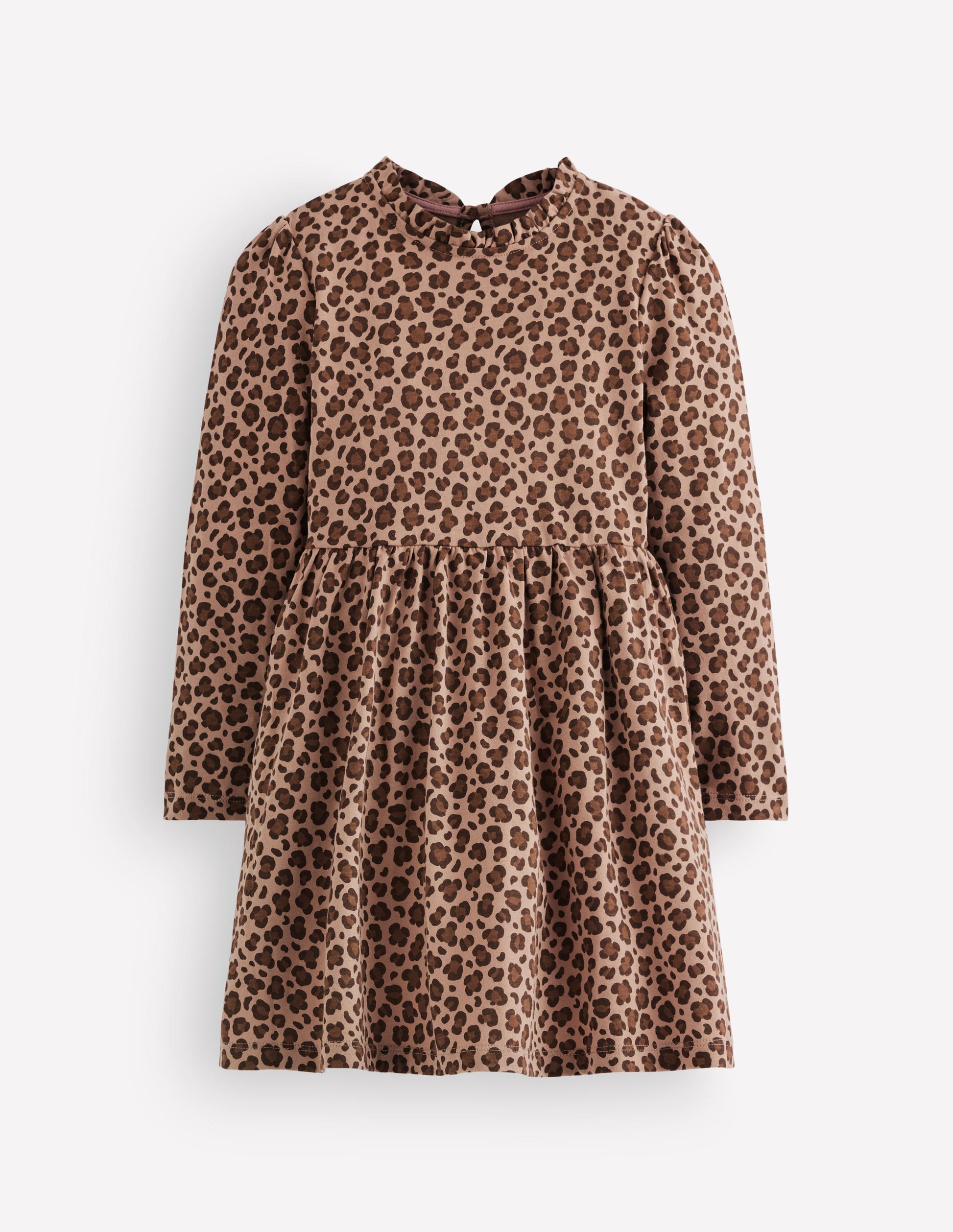 Langärmliges Kleid zum Herumwirbeln-Milchschokoladenbraun Leopardenmuster-1
