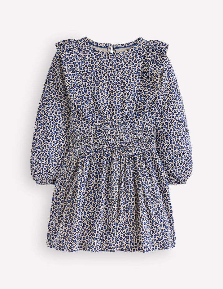 Robe Suki froncée en jersey-Blau Leopard