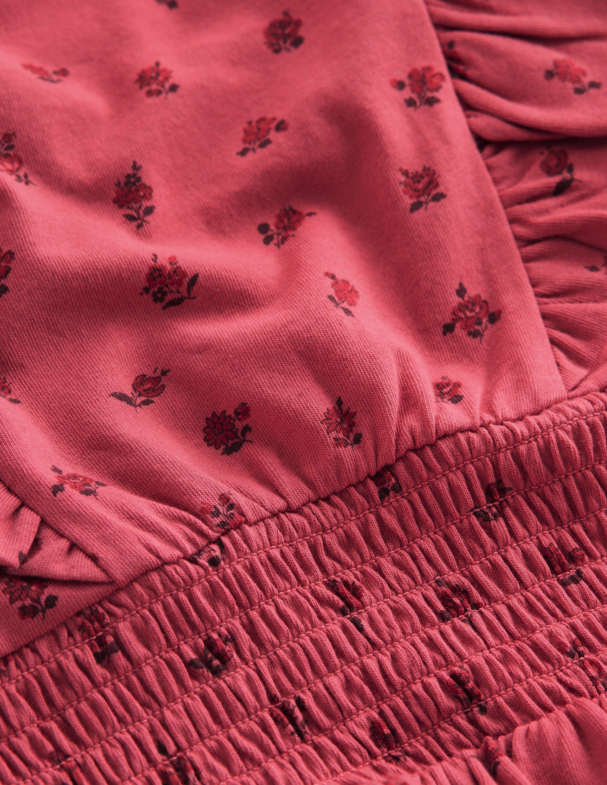 Suki Gerafftes Jerseykleid-Rosa Knospen Blumenmuster-3
