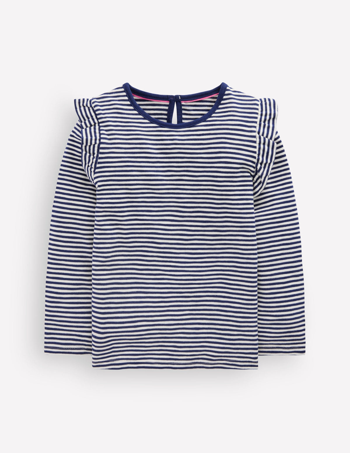 Frill Sleeve Slub Top-Soft Ivory/College Navy - Image 1