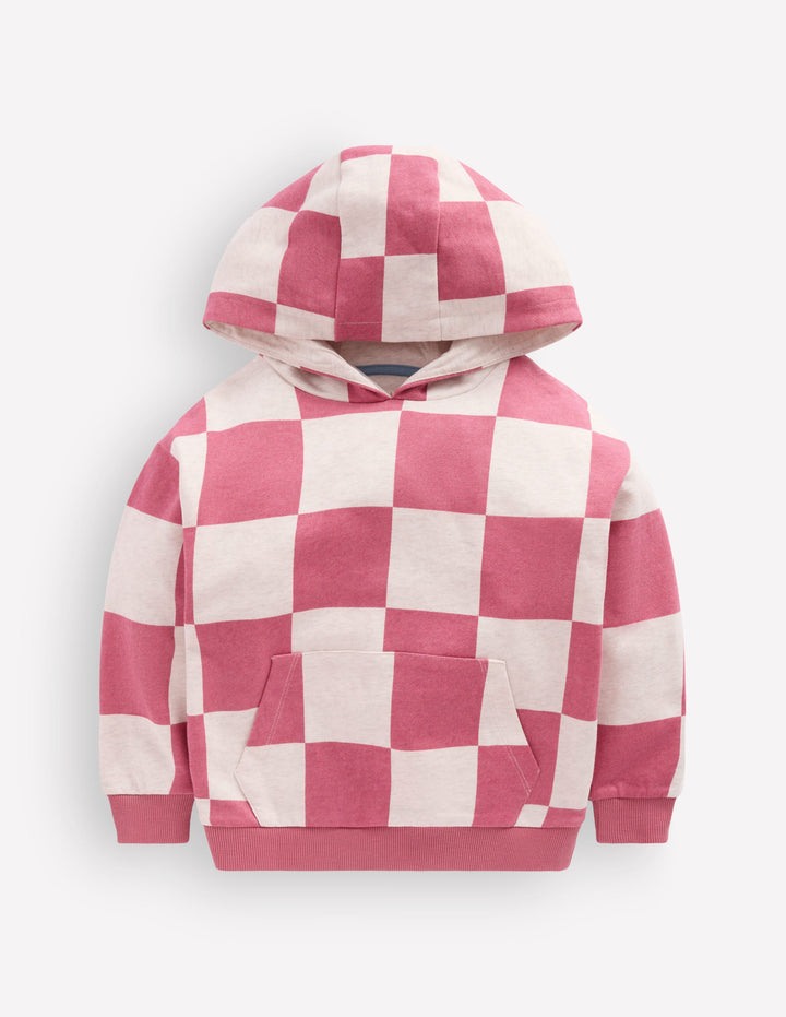 Sweat à capuche fun imprimé-Damier rose