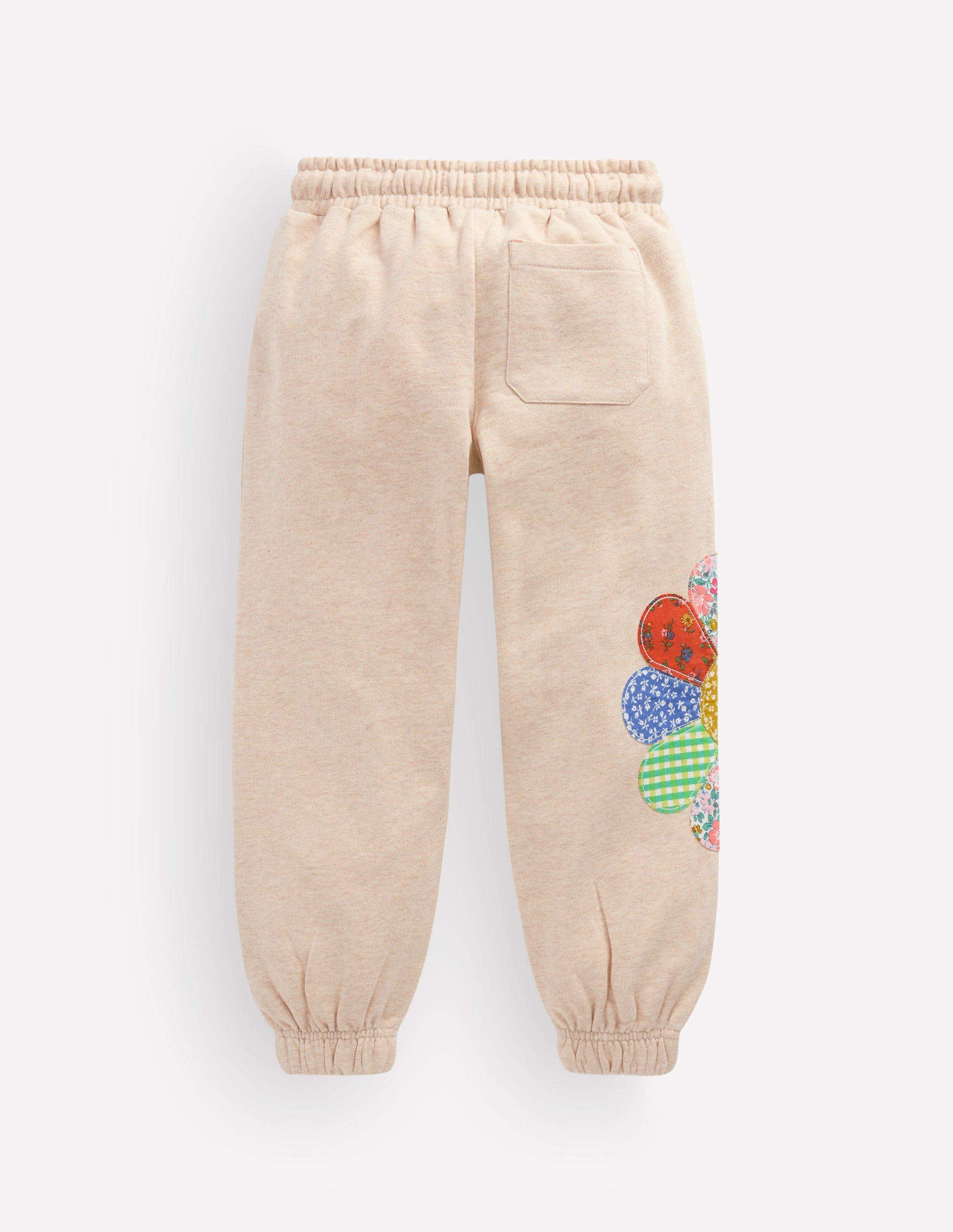 Bas de jogging resserré aux chevilles à appliqué-Fleurs patchwork avoine-2