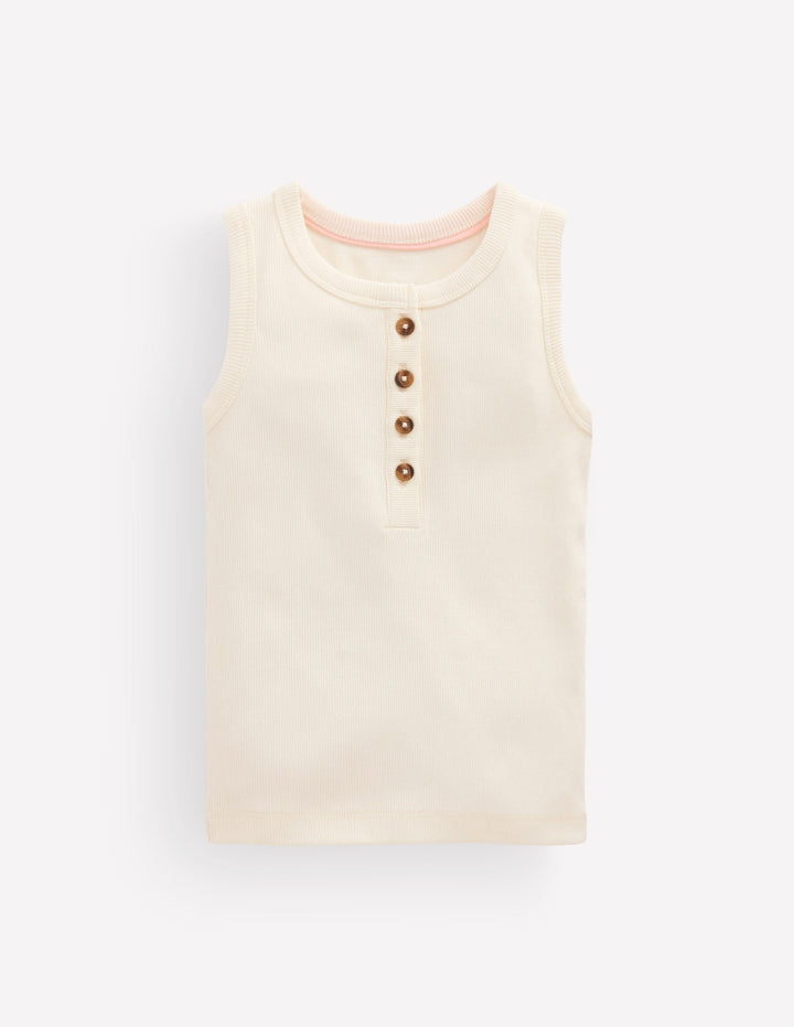 Geripptes Henley-Top-Sanftes Naturweiß