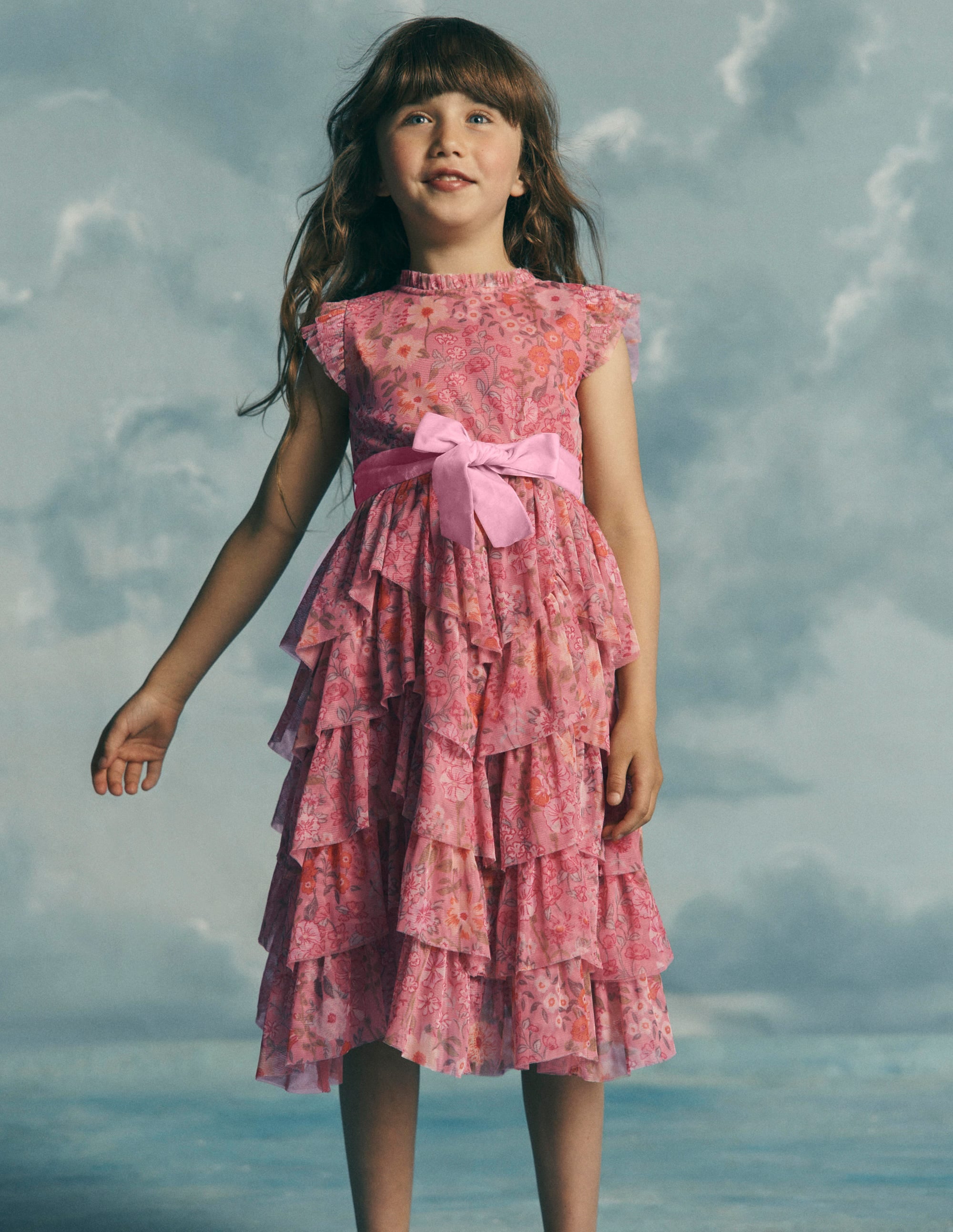 Robe à volants en tulle-Fleurs sauvages rose - Image 1