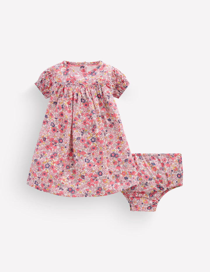 Robe tissée froncée-Motif petites fleurs multi