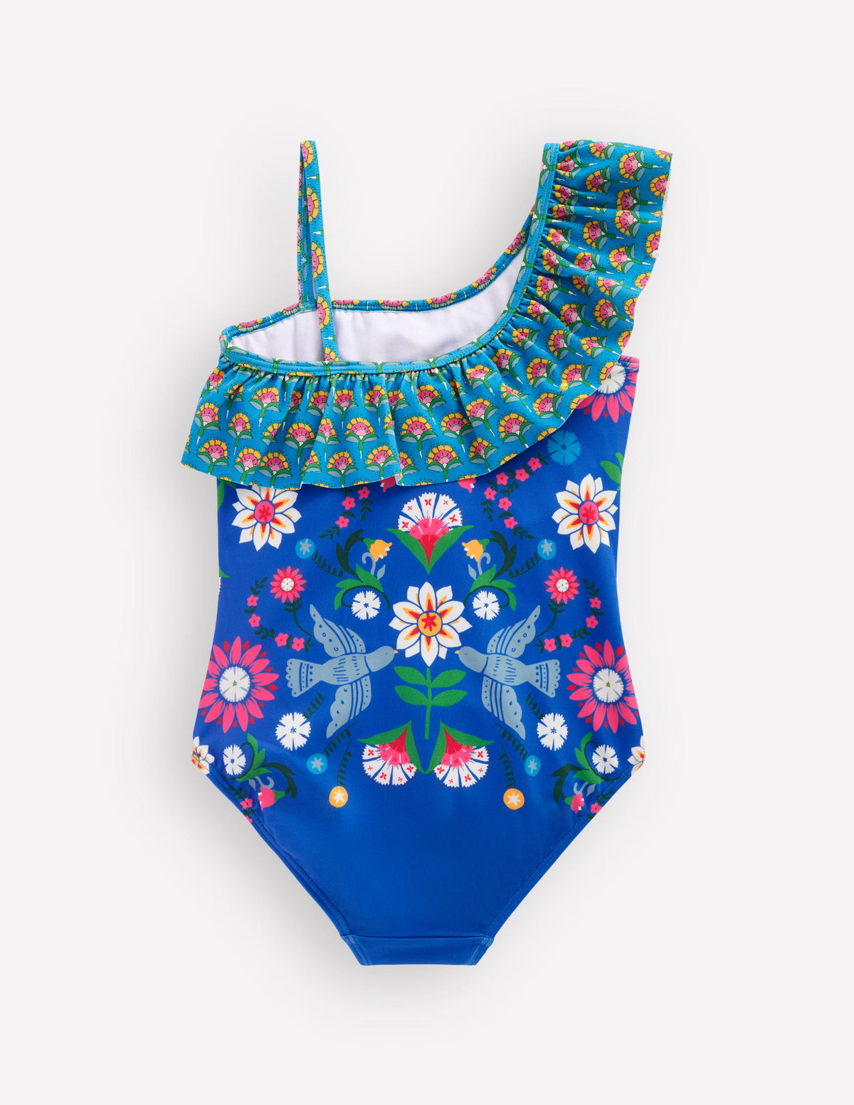 Lila Badeanzug mit einem Träger-Eisvogelblau Vögel Blumenmuster - Image 2
