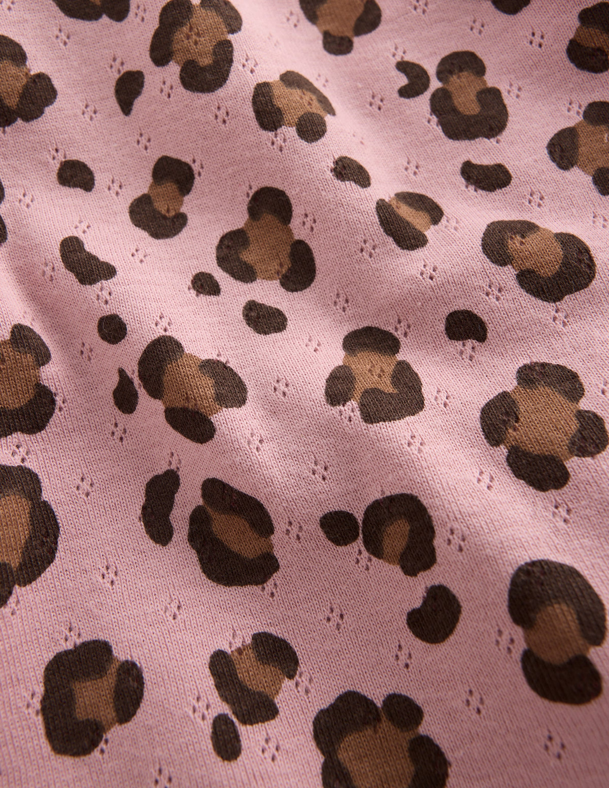 Kurzärmliges Pointelle-Oberteil-Vintage-Rosa Leopardenmuster-3