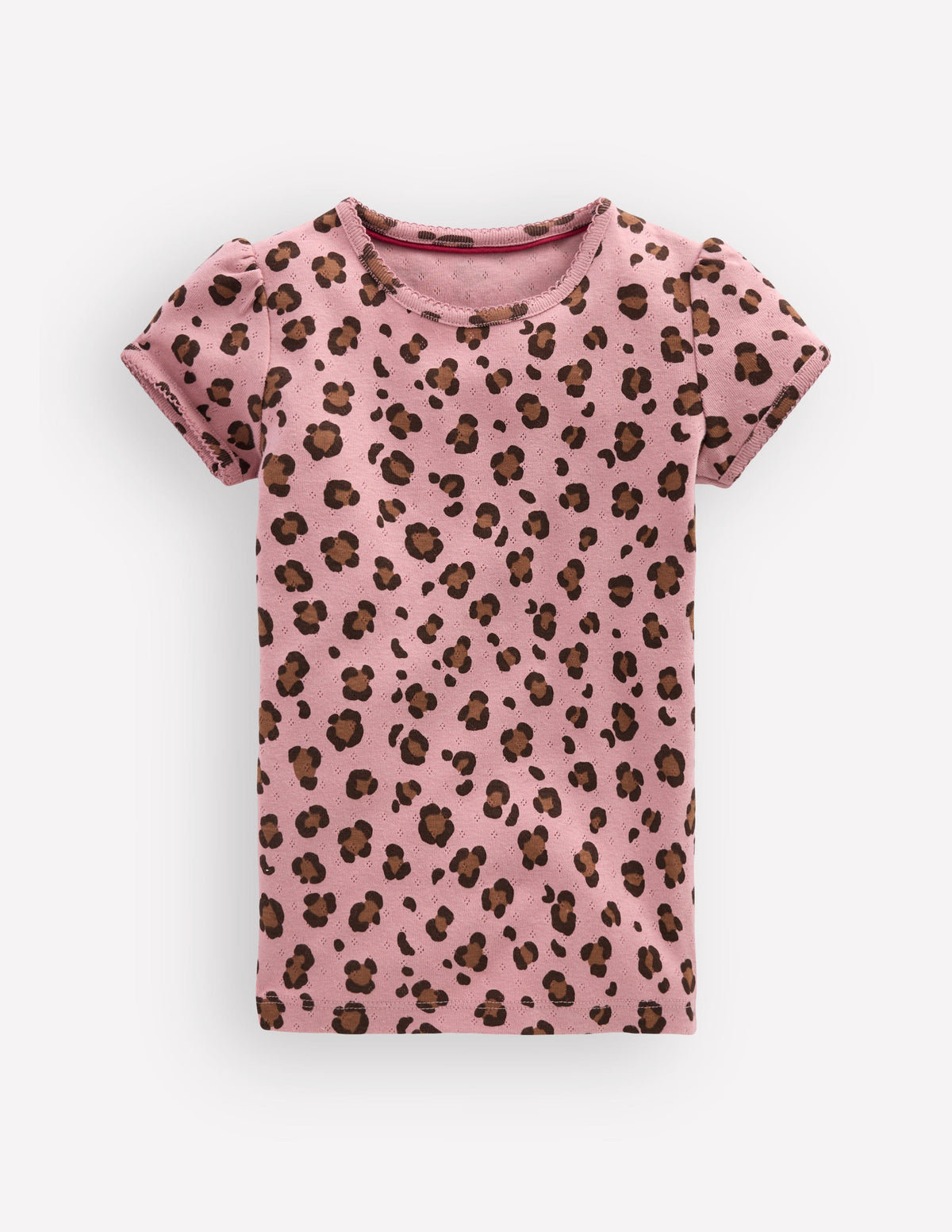 Kurzärmliges Pointelle-Oberteil-Vintage-Rosa Leopardenmuster - Image 1