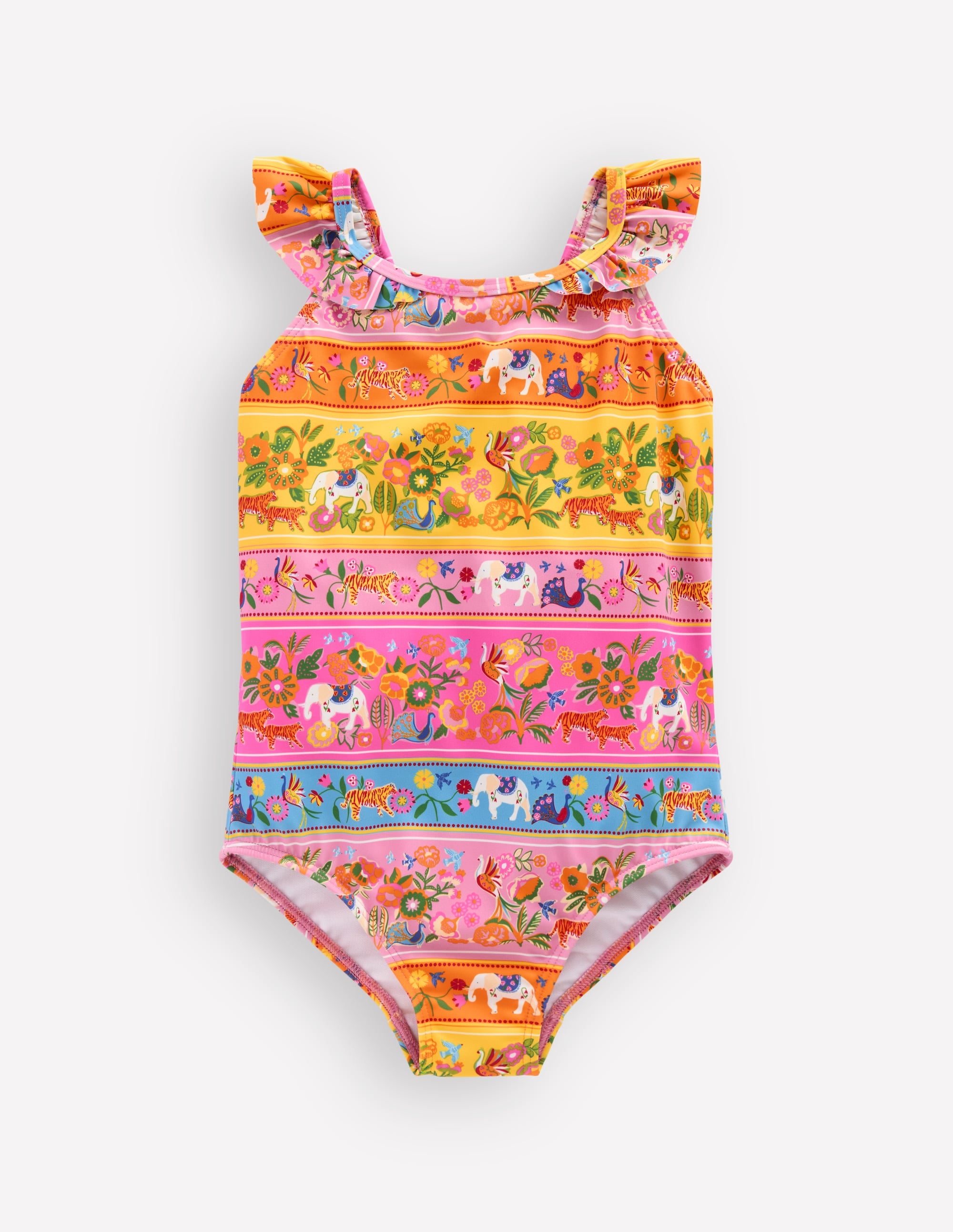 Hallie Frill Strap Swimsuit-Multi Tropical Animals Stripe - Image 1