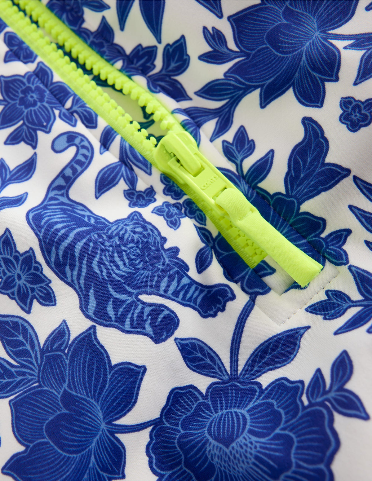Long-sleeved Swimsuit-Bright Blue Jungle Woodblock - Image 3