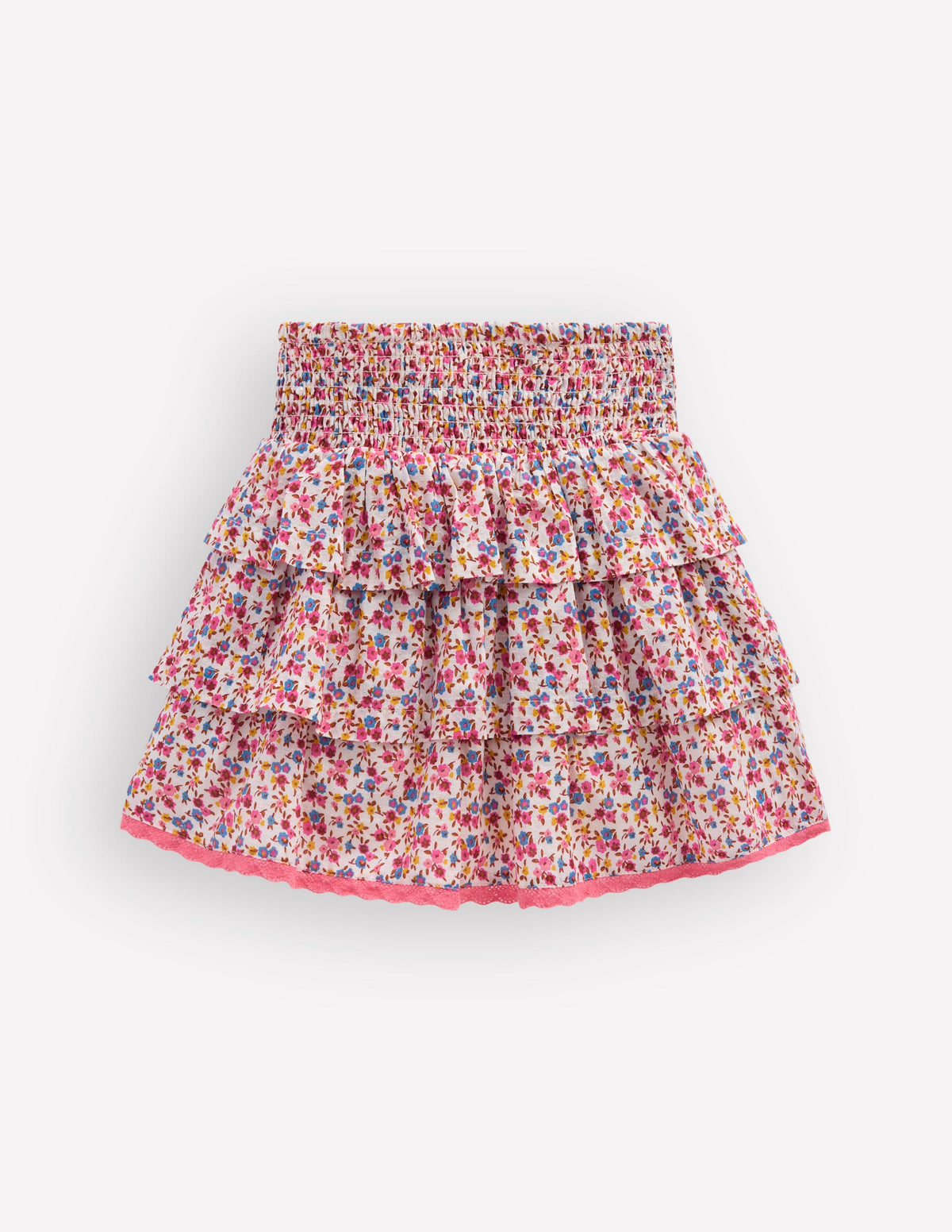 Smocked Waist Ruffle Skirt-Neon Pink Ditsy Floral-2