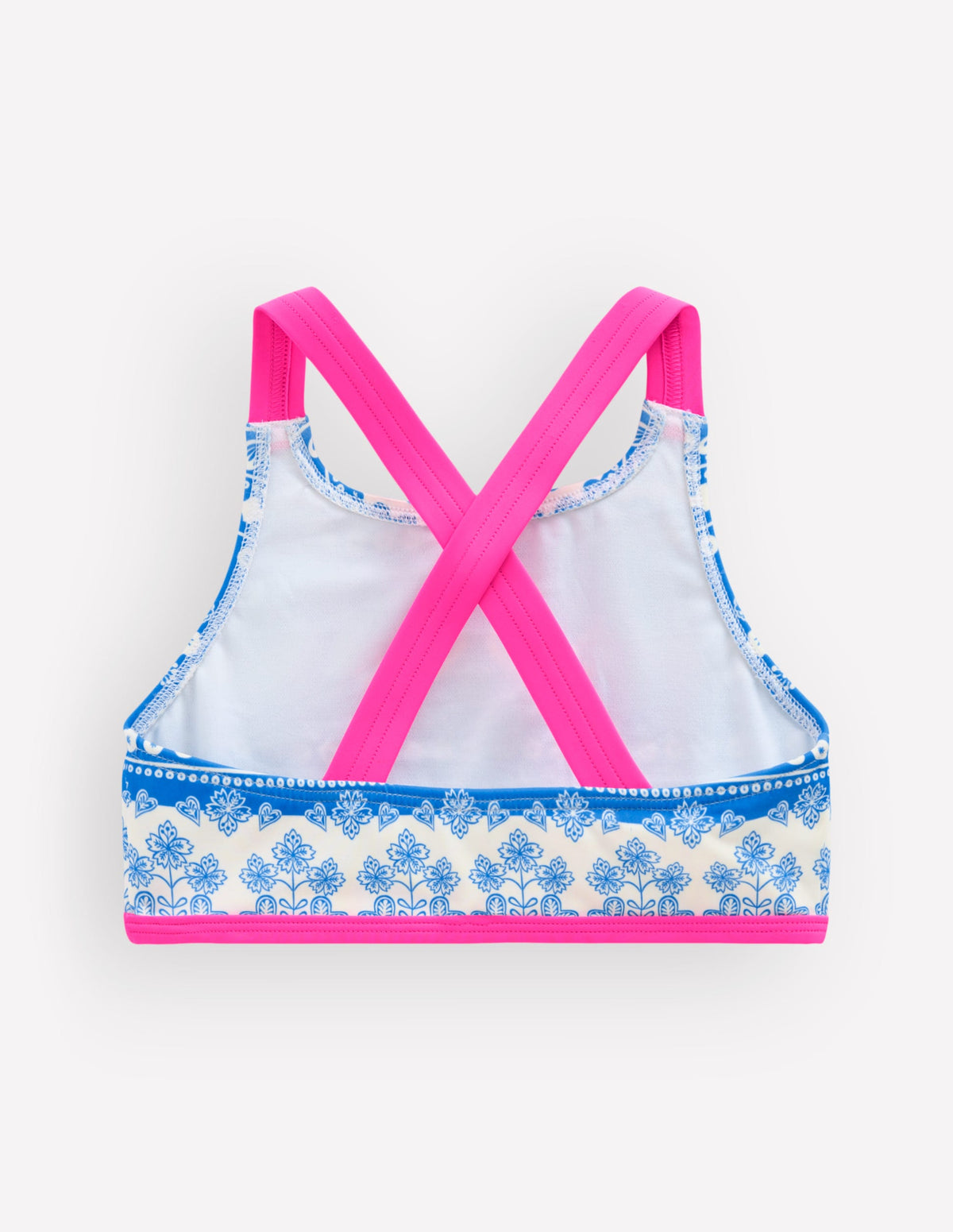Haut de bikini croisé dans le dos-Motif xylographique bleu azur-2