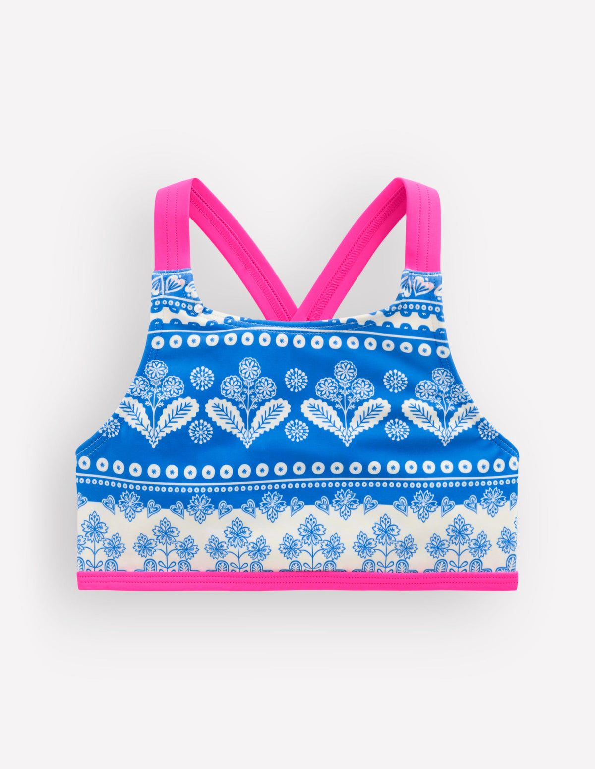 Haut de bikini croisé dans le dos-Motif xylographique bleu azur-1