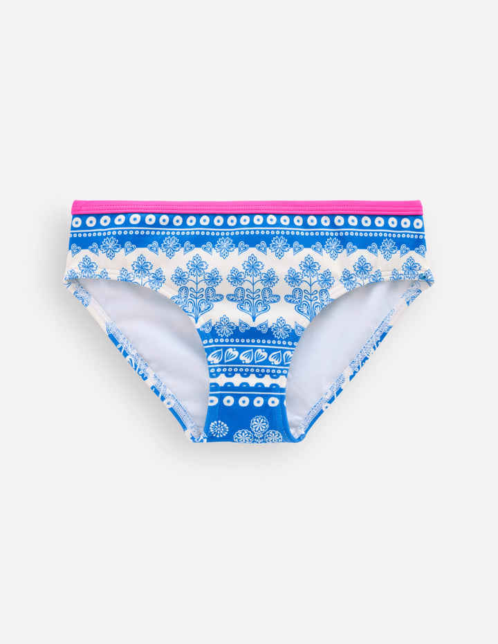 Gemusterte Bikinihose-Azurblau Holzblock