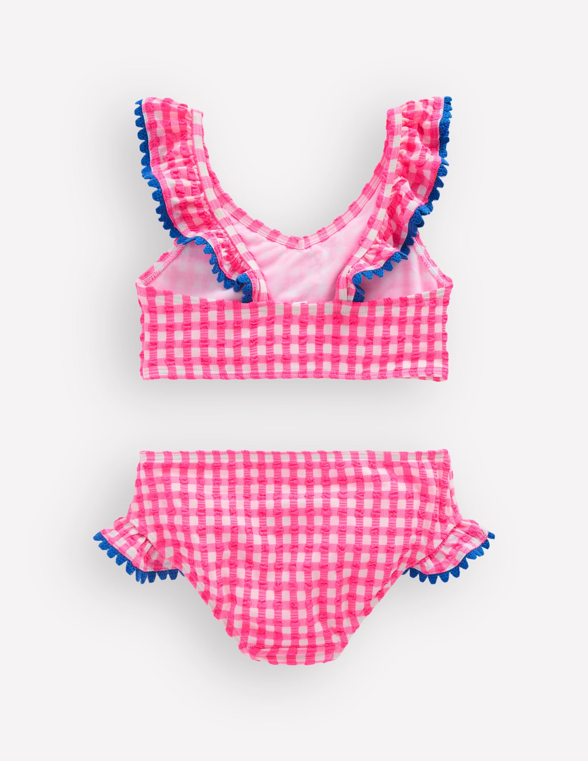 Bikini col V à volants-Vichy rose fluo - Image 2