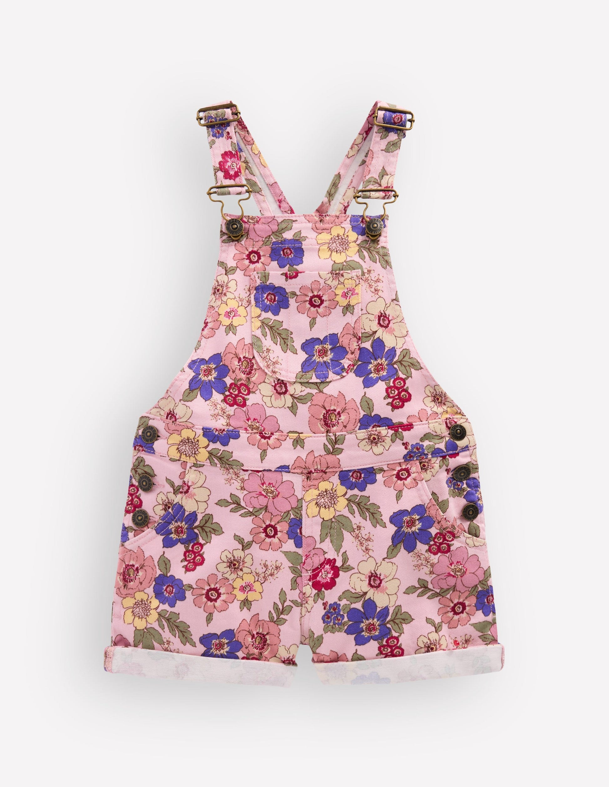 Short Dungaree-Pink Floral Bloom-1
