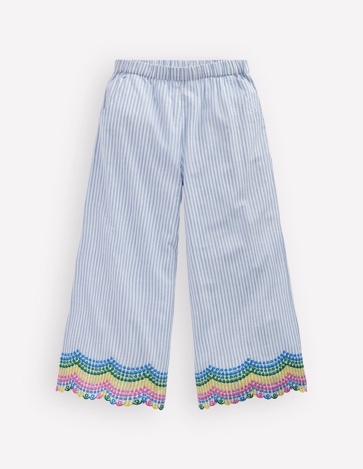 Hose mit Muschelsaum-Blau Drillich Regenbogen-1
