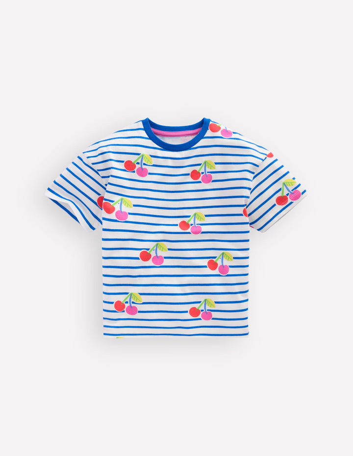 Lässiges Breton-T-Shirt-Eisvogelblau Kirschen