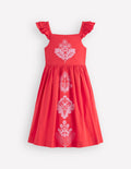 Robe dʼété Annalisa tournoyante-Broderie rouge épicé