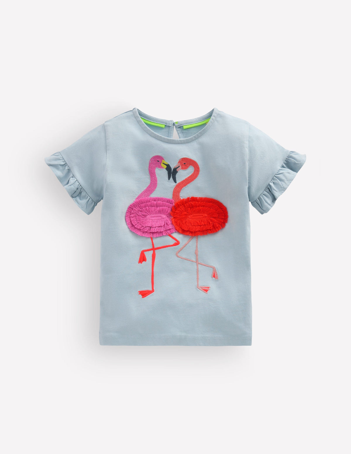 Joli T-shirt à volants-Flamants roses bleu brumeux - Image 1