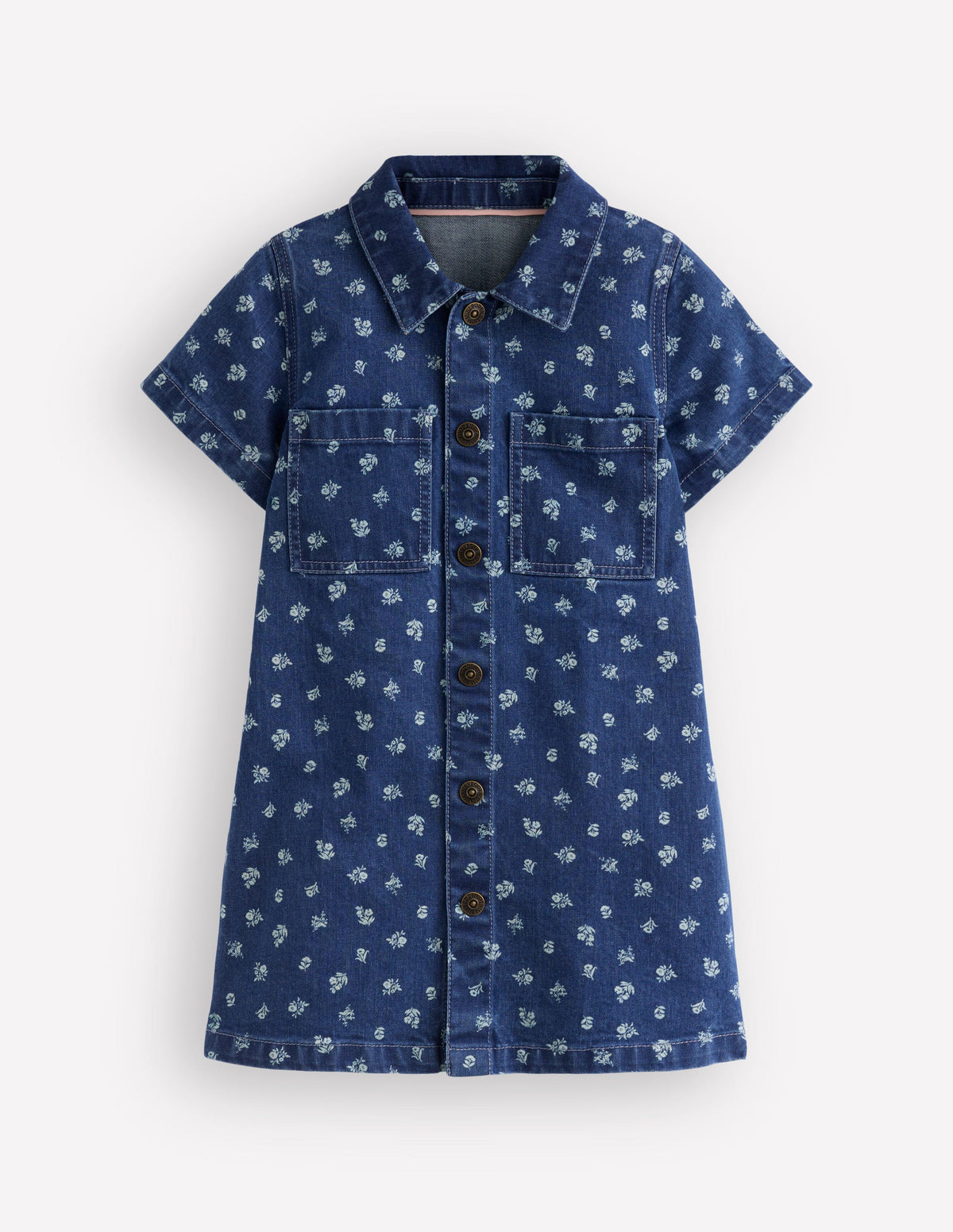 Denim-Hemdblusenkleid-Blau Kleines Blütenmuster - Image 1