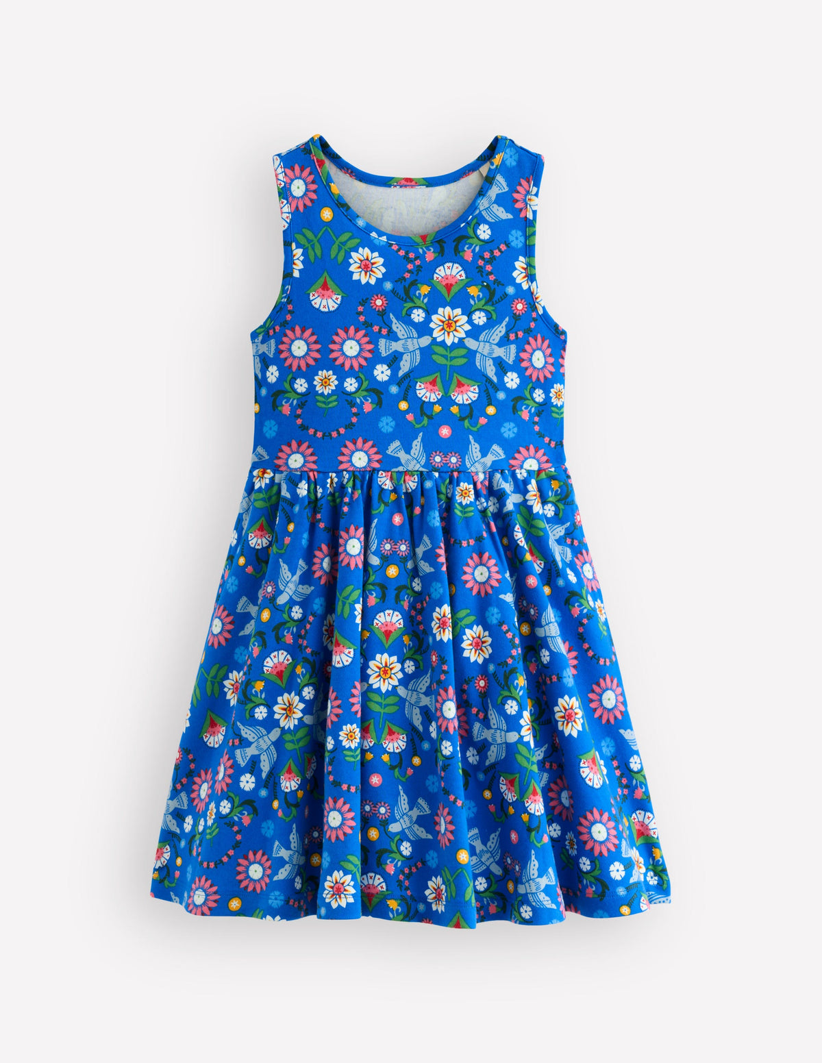 Tellerkleid aus Jersey-Eisvogelblau Vögel Blumenmuster - Image 1