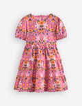 Robe en jersey avec cœur au dos-Motif floral et oiseaux rose formica