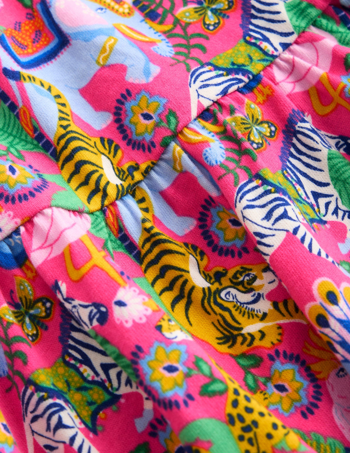 Jerseykleid mit Kleeblattschleife am Rücken-Flamingo Pink Dschungeltiere-6