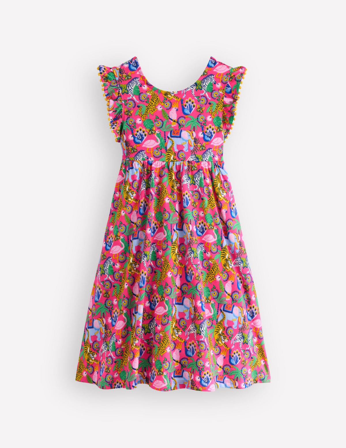 Jerseykleid mit Kleeblattschleife am Rücken-Flamingo Pink Dschungeltiere-4