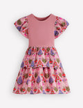 Robe tournoyante tissée en tissu mélangé-Motif Diamond Floral multi