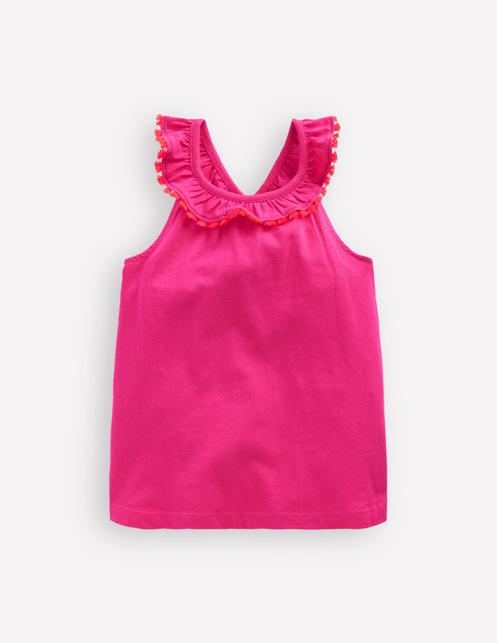 Oberteil mit Rüschenausschnitt-Kräftiges Rosa