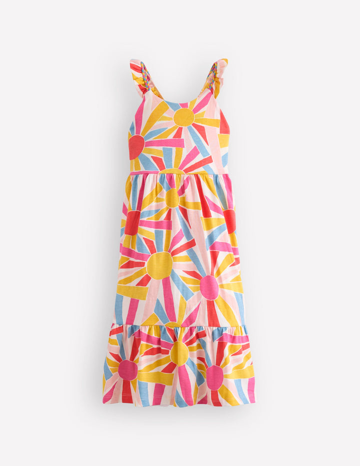 Midi-Jerseykleid mit überkreuzten Rückenträgern-Sanftes Naturweiß Kleine Sonnen