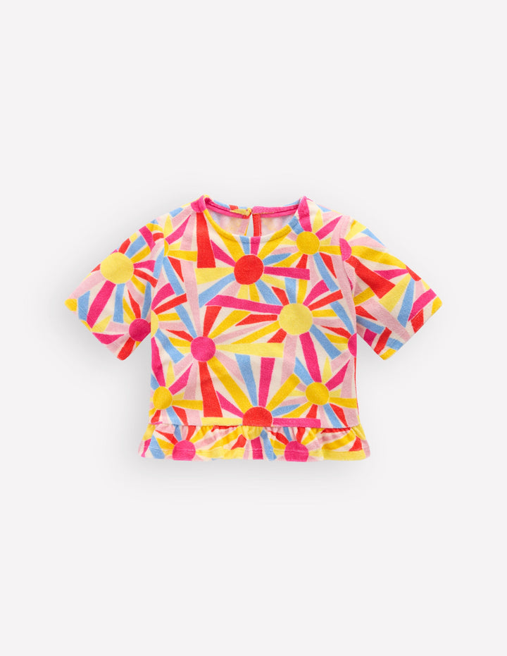 Top en éponge à basque-Motif Sunburst ivoire