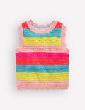 Top aus Pointelle-Strick-Neon mit Streifen