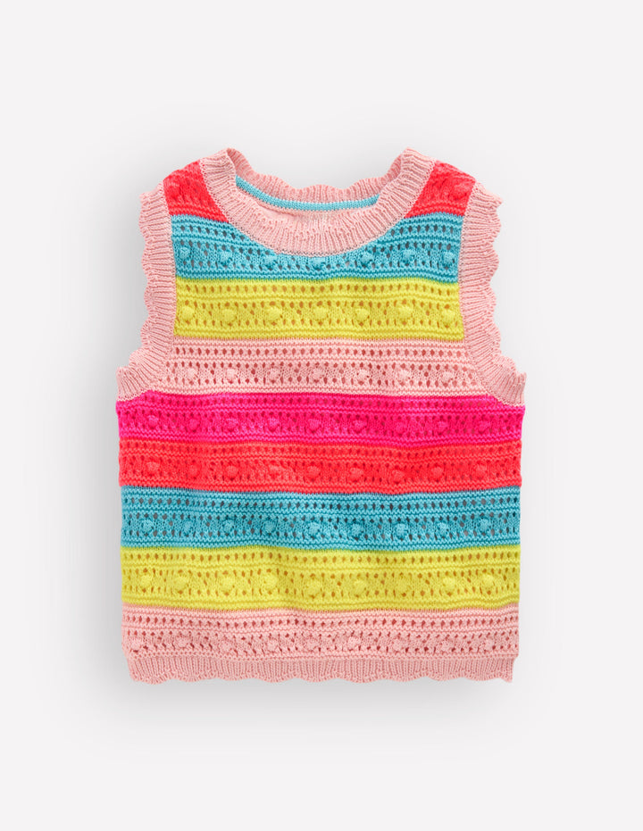 Débardeur en maille pointelle-Rayures Fluo