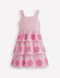 Robe brodée à volants-Rayé Rose Formica