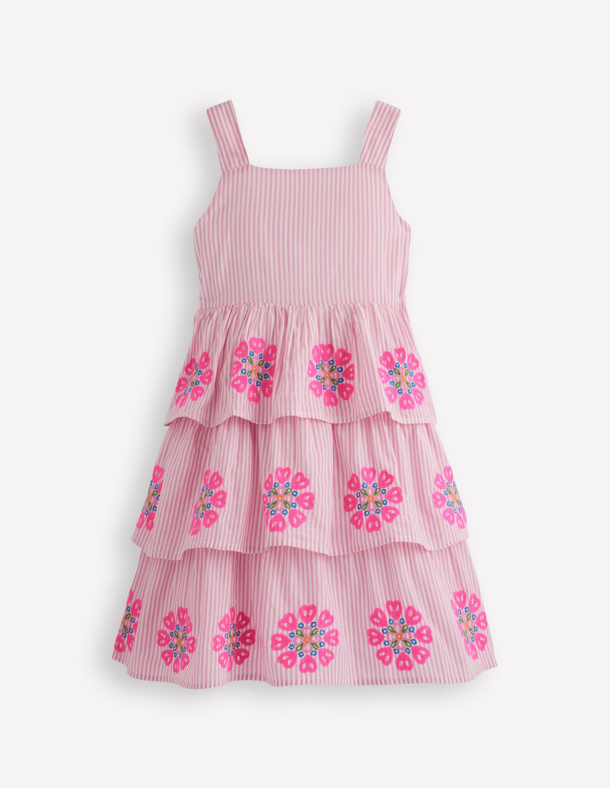 Robe brodée à volants-Rayé Rose Formica-1