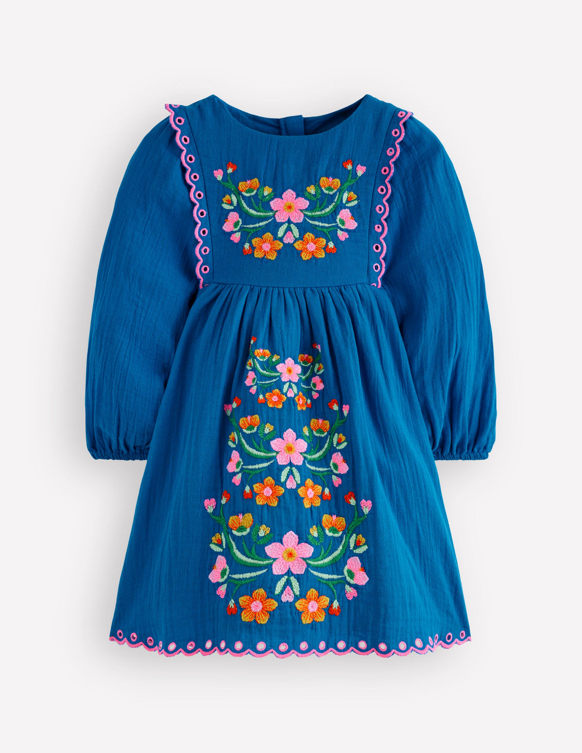 Besticktes Webkleid-Blau - Image 1