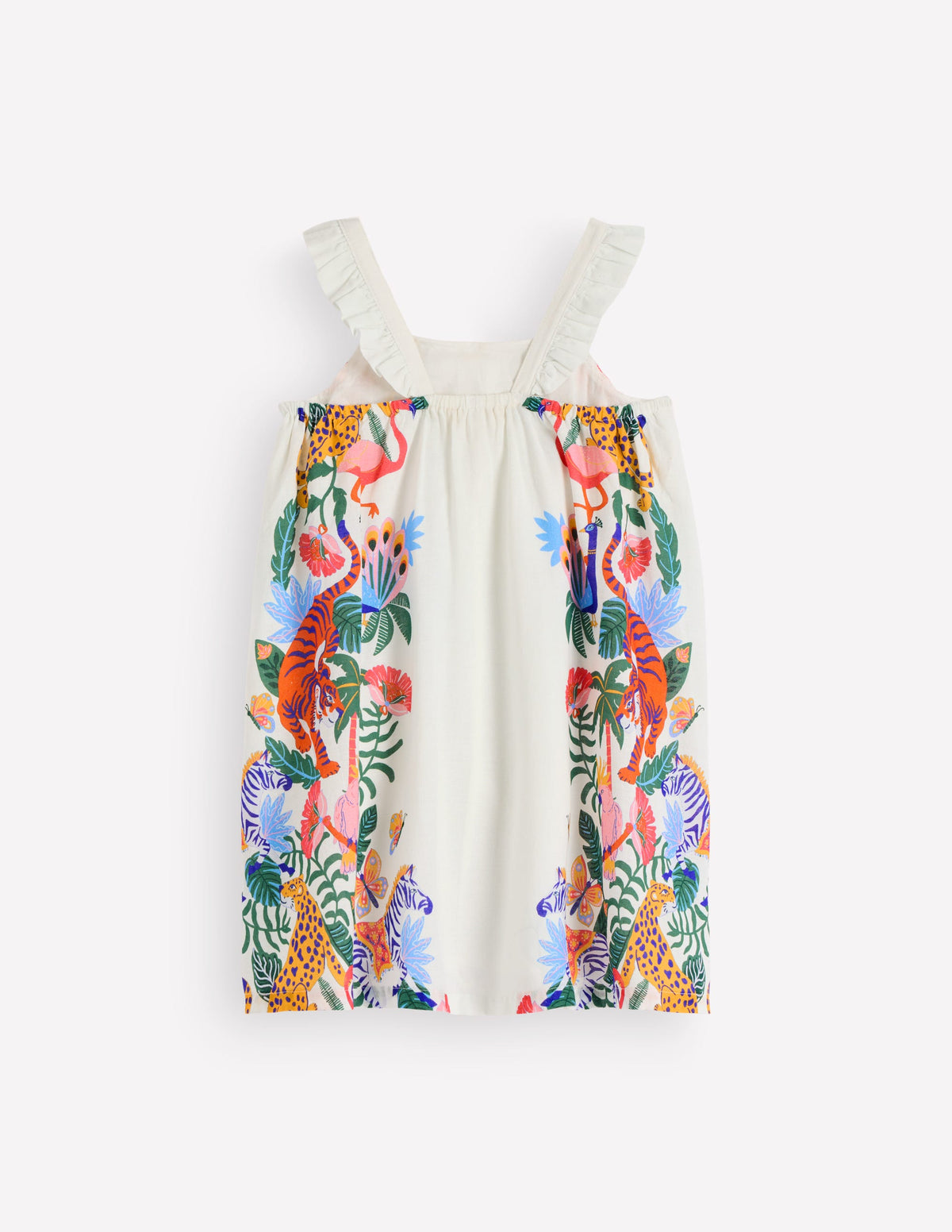 Sommerkleid mit Rüschenträgern-Sanftes Naturweiß Dschungel-2