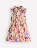 Gathered Woven Dress-Blooming Pink Floral Bloom