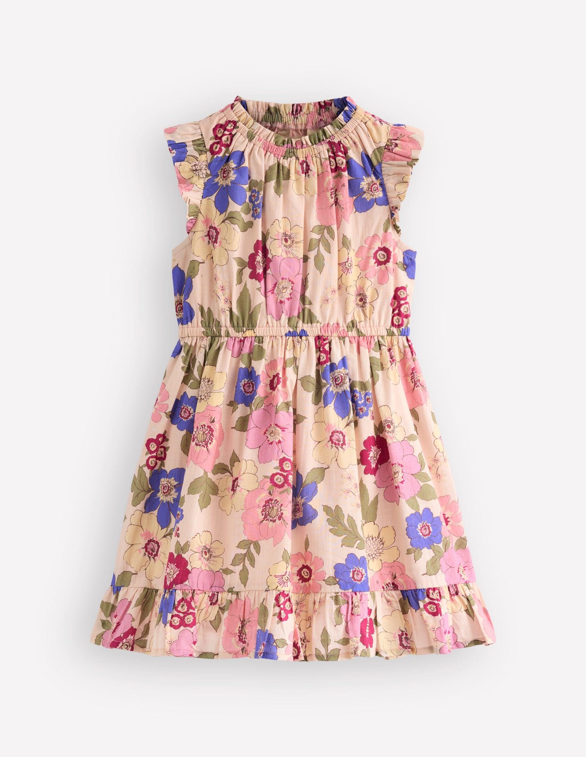 Gathered Woven Dress-Blooming Pink Floral Bloom-1