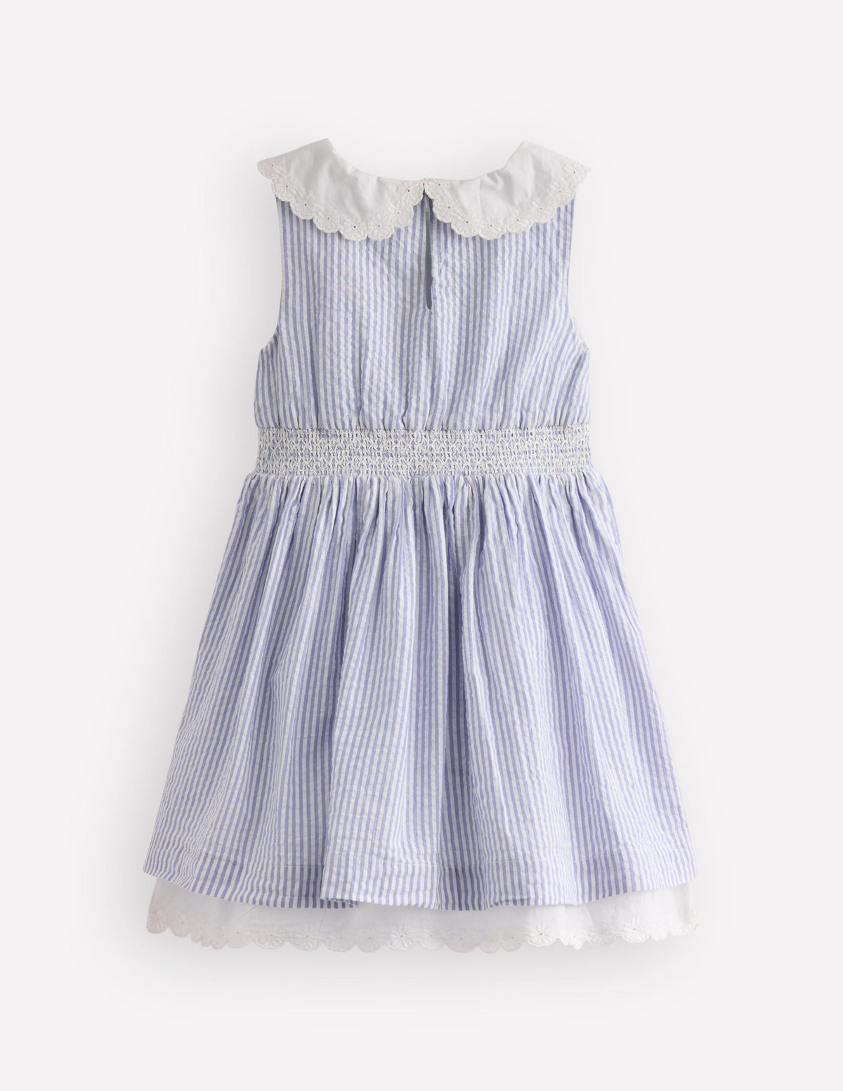 Robe rétro à broderie anglaise-Rayé style coutil bleu sel-2