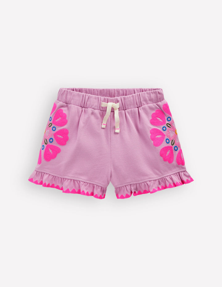 Short brodé en jersey-Rose punch broderie