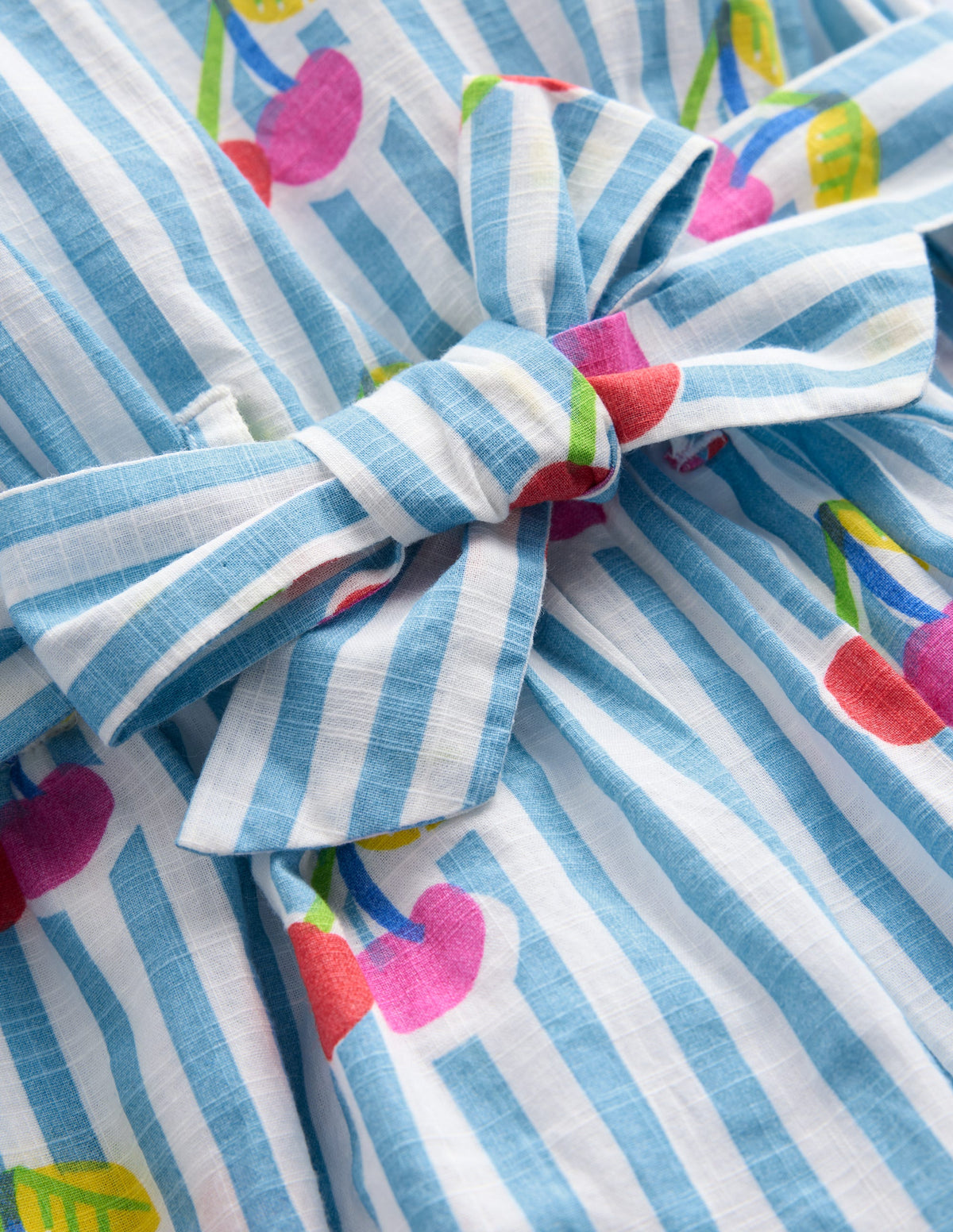 Gewebter Jumpsuit mit Bindegürtel-Blau Kirsche Streifen - Image 3