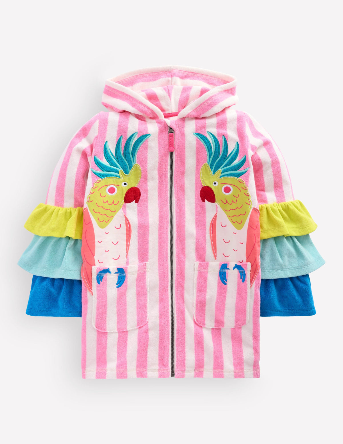 Fun Romie Towelling Zip-Up-Stripe Frill Parrot-2