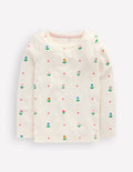 Top manches longues en pointelle-Motif Sunflower Garden ivoire