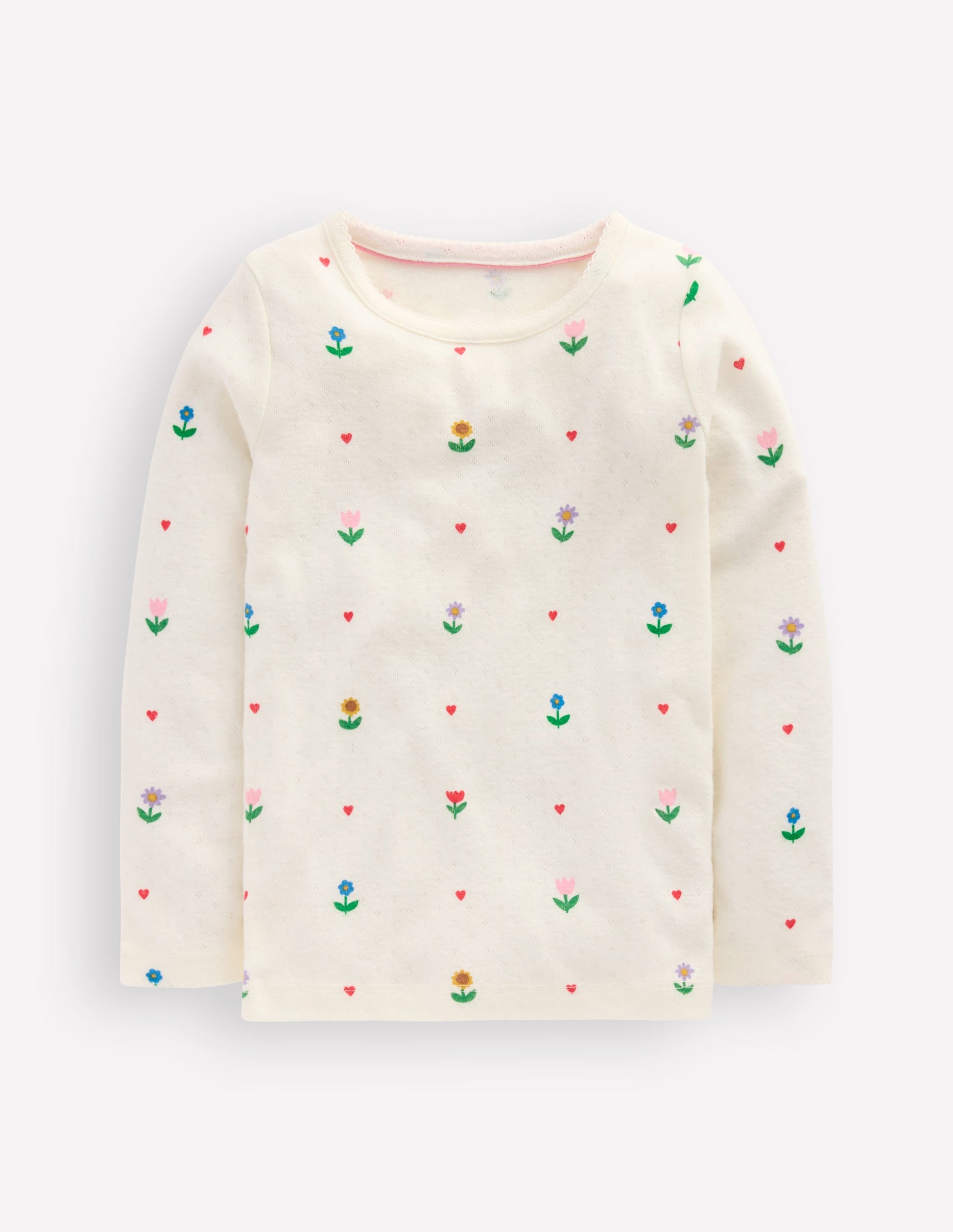 Top manches longues en pointelle-Motif Sunflower Garden ivoire-1