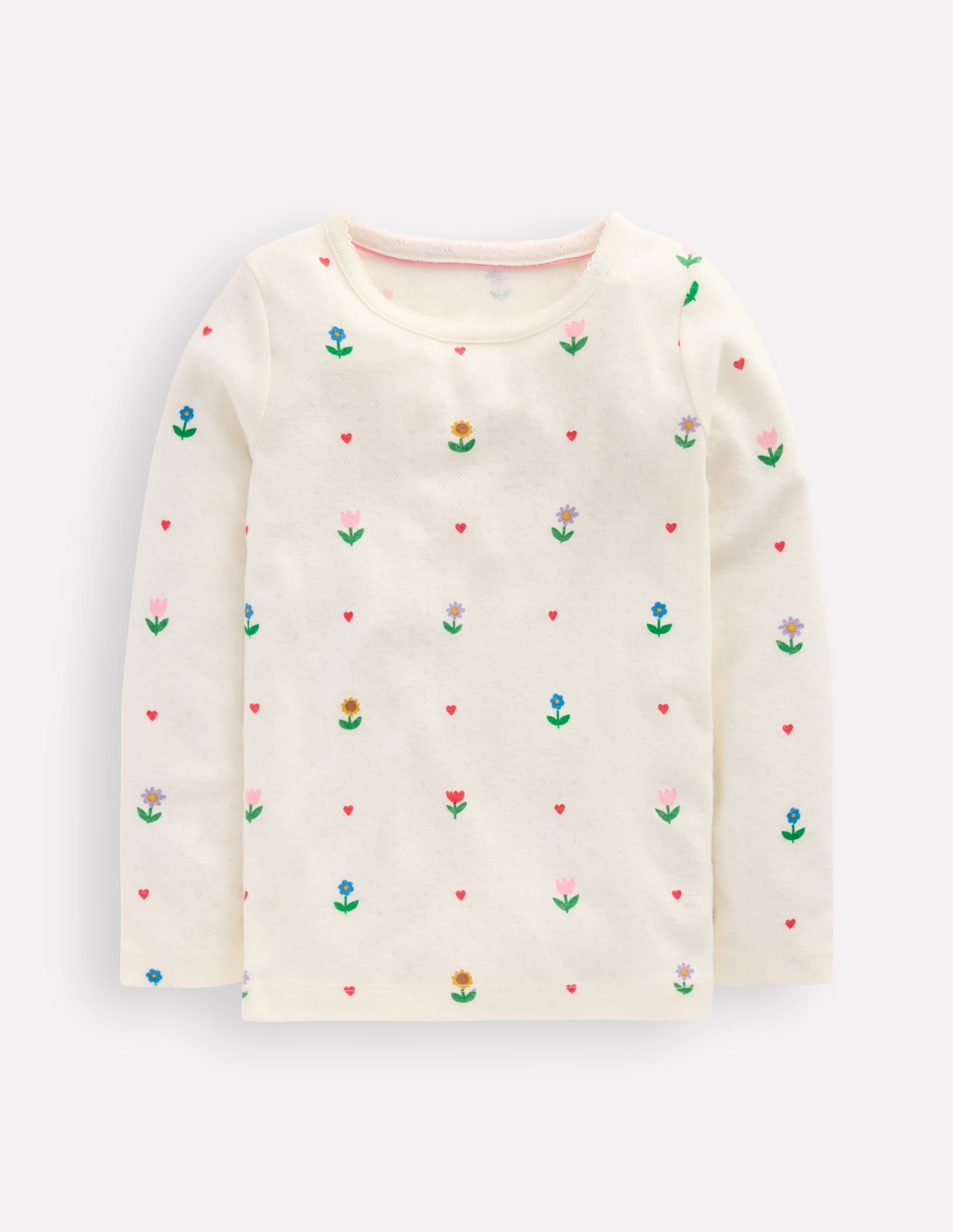 Top manches longues en pointelle-Motif Sunflower Garden ivoire - Image 1